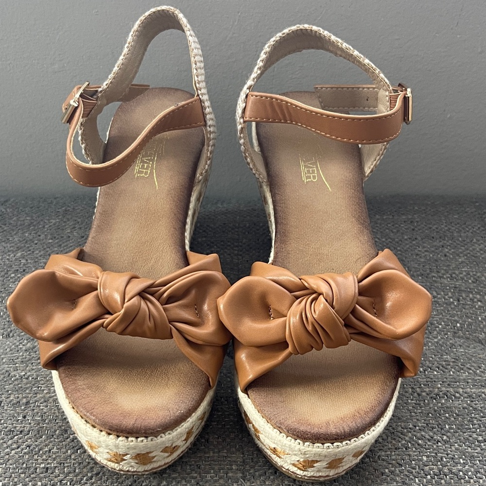Shibever Brown Espadrille Sandals with Bow